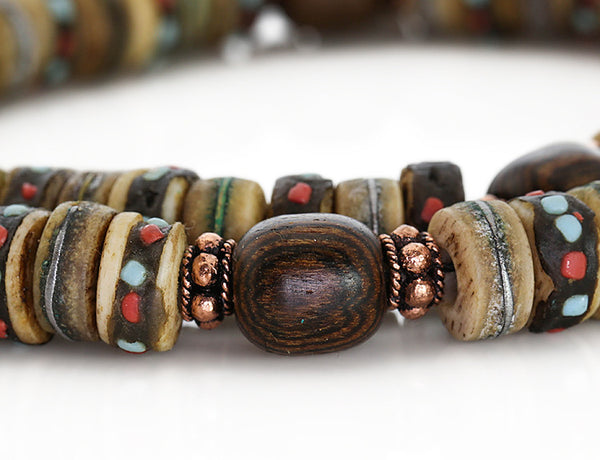 Mala Beads with Rustic Inlaid Bone and Boctoe Marker Beads