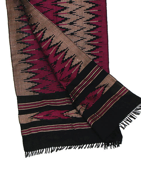 Nepalese Cotton Dhaka Scarf Magenta and Silver Bottom Section Folded