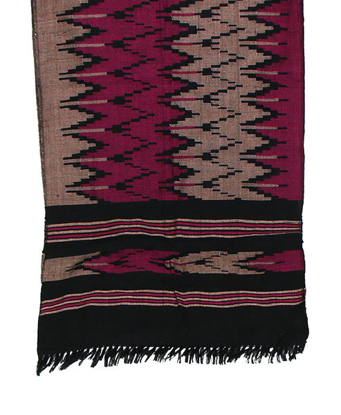 Nepalese Cotton Dhaka Scarf Magenta and Silver Bottom Section