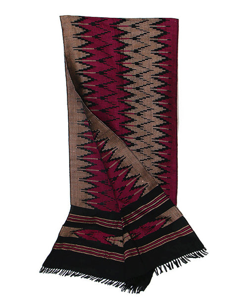 Nepalese Cotton Dhaka Scarf Magenta and Silver Section Folded