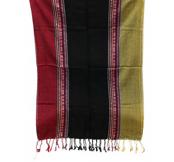 Nepalese Cotton Scarf Red Black and Yellow Bottom