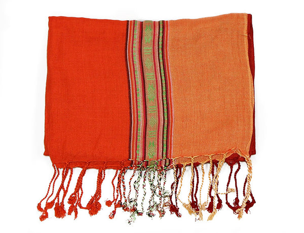 Nepalese Cotton Scarf in Salmon Orange and Red Folded
