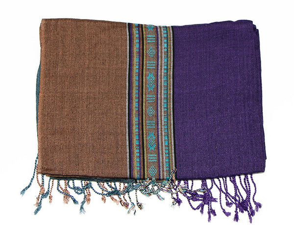 Nepalese Cotton Scarf in Teal Purple and Brown Folded