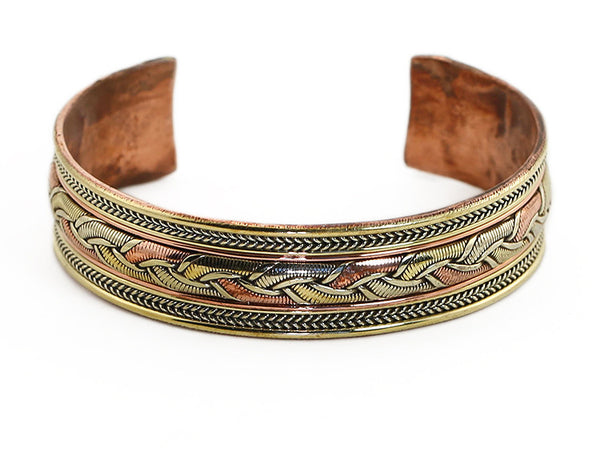 Nepalese Ethnic Cuff Bracelet Woven Copper Top View