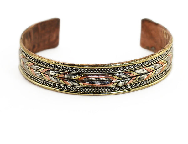 Nepalese Ethnic Cuff Bracelet featuring Silver and Copper Woven Design