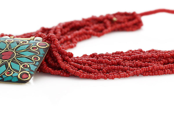 Nepalese Ethnic Necklace with Pote Glass Close Up