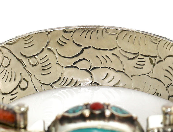 Silver Tibetan Bangle Bracelet with Engraved Gallery