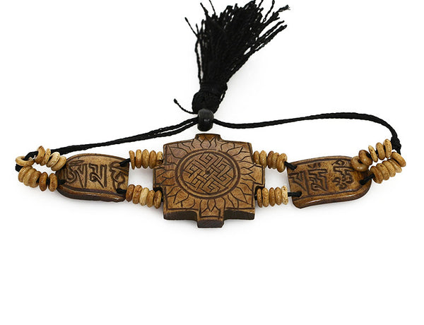 Tibetan Buddhist Bracelet Carved Sun and Mantra Top View