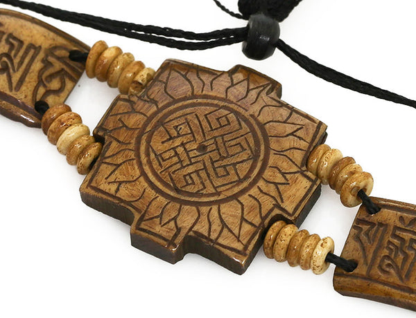 Tibetan Buddhist Bracelet with Carved Sun and Mantra