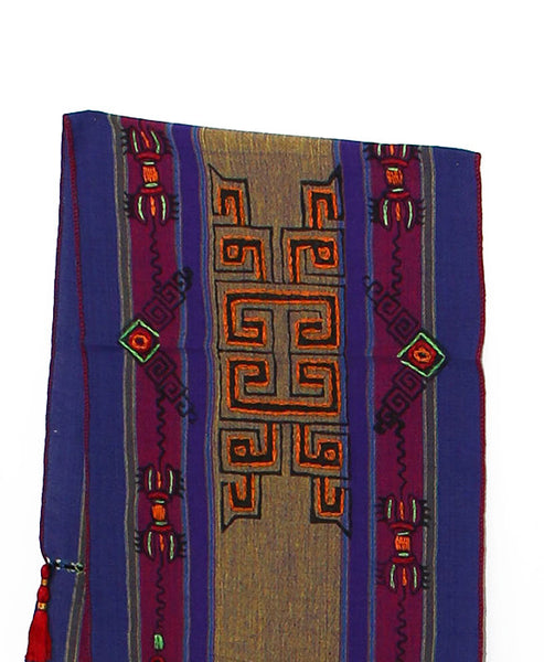 Tibetan Buddhist Cotton Scarf Dark Yellow Purple and Indigo Middle Section
