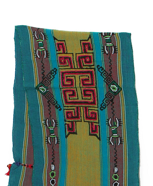 Tibetan Buddhist Cotton Scarf Green Gray and Teal Middle Section