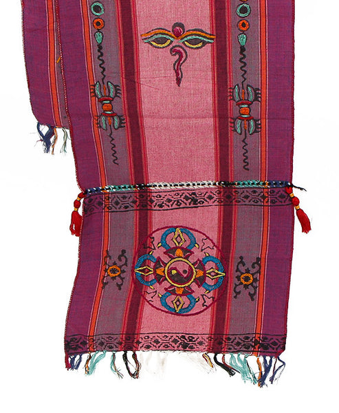 Tibetan Buddhist Cotton Scarf Pink Purple and Gray Bottom