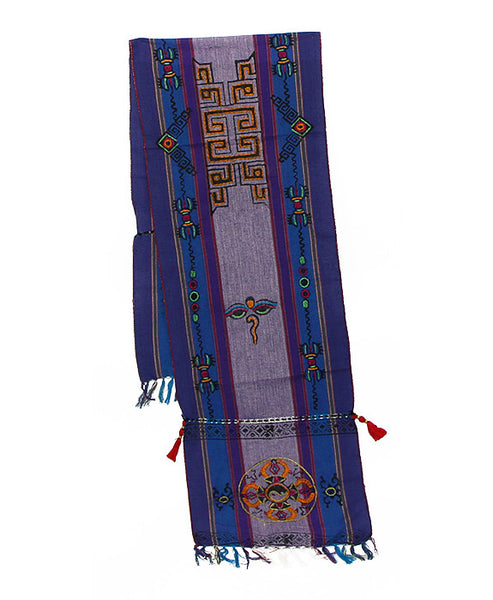 Tibetan Buddhist Cotton Scarf in Purple Blue and Indigo