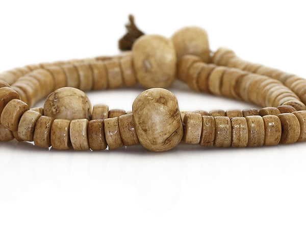 Tibetan Buddhist Mala Beads Antiqued Bone Close Up