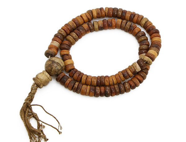Tibetan Buddhist Mala Beads Antiqued Bone and Shell Top View
