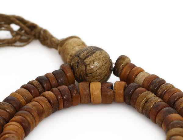 Tibetan Buddhist Mala Beads Antiqued Shell Bead Close Up