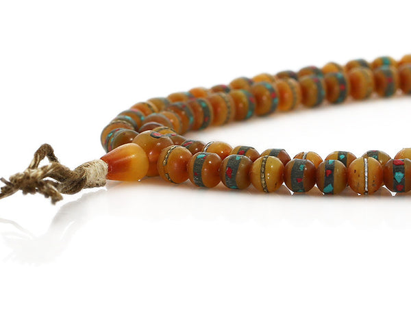 Tibetan Buddhist Mala Beads Inlaid Amber Guru Bead