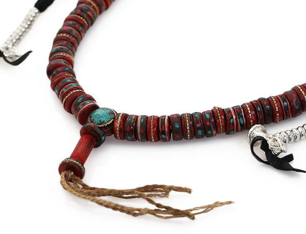 Tibetan Buddhist Mala Beads Turquoise Inlaid Red Bone Guru Bead