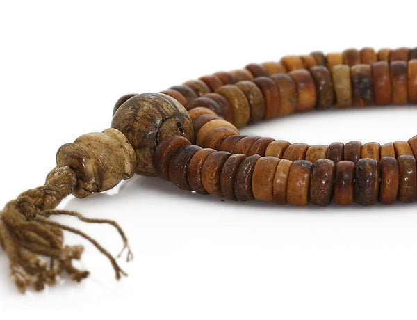 Tibetan Buddhist Mala Beads featuring Antiqued Bone and Shell