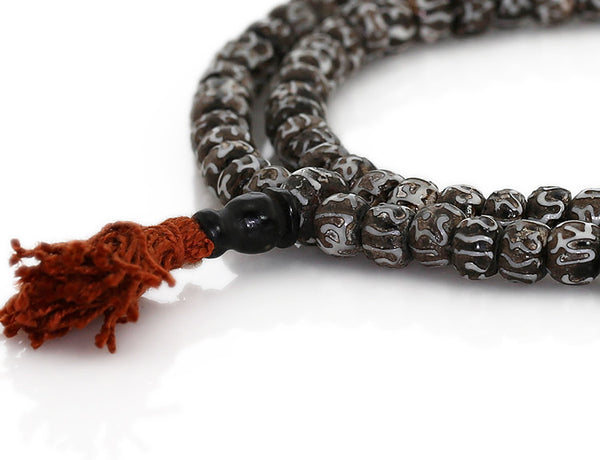 Tibetan Buddhist Mala Beads with Carved Mantra on Shell