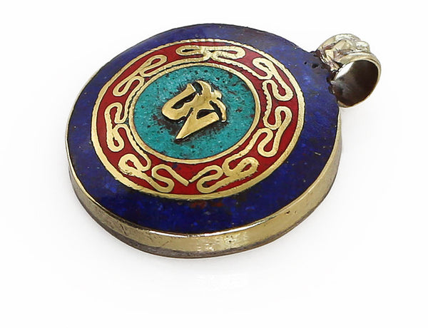 Tibetan Buddhist Pendant Crushed Gemstone and Om Symbol Side View