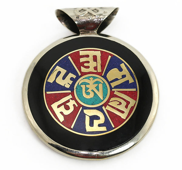 Tibetan Buddhist Pendant with Gemstone Mantra