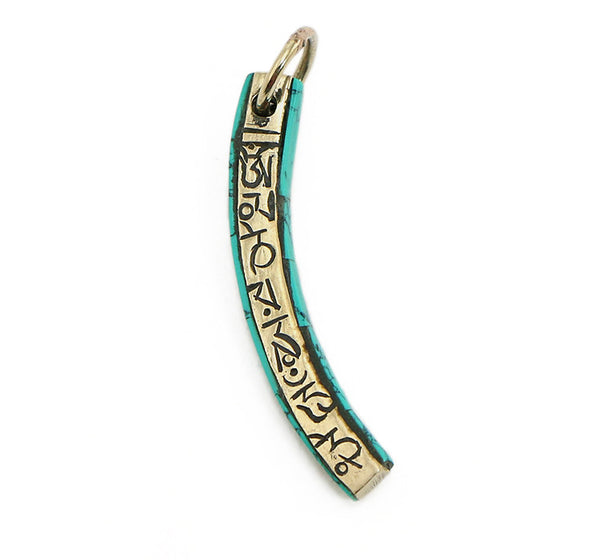 Tibetan Buddhist Pendant with Turquoise Crescent Shaped Mantra