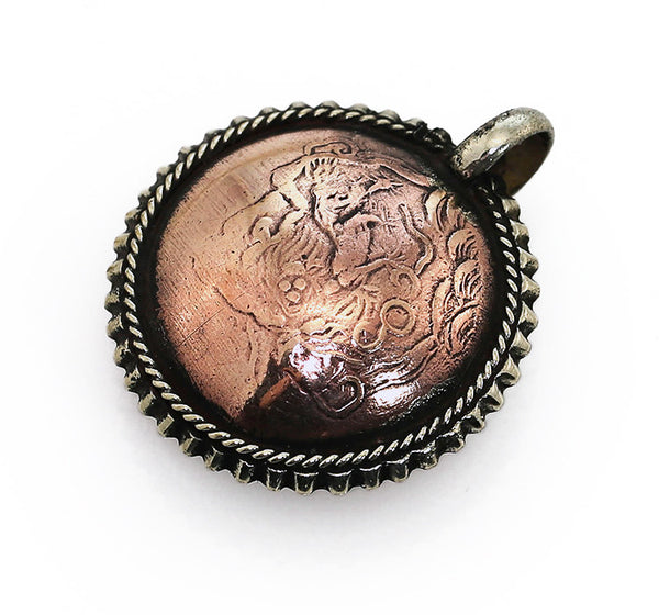 Tibetan Coin Pendant with Snowlion Design