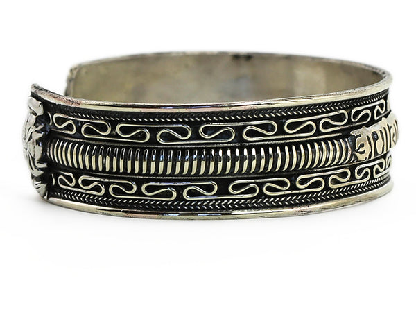Tibetan Cuff Bracelet Silver Scrollwork Design Close Up