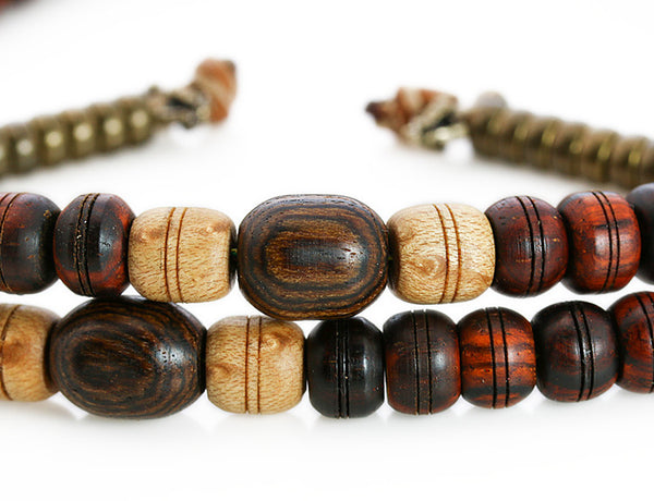 Tibetan Mala Beads with Cocobolo and Bocote Wood Marker Beads