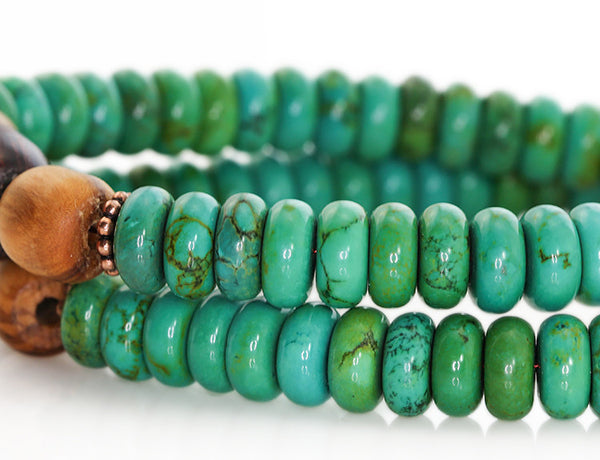Tibetan Mala Beads with Turquoise and Kingwood Close Up