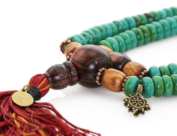 Tibetan Mala Beads with Turquoise and Kingwood