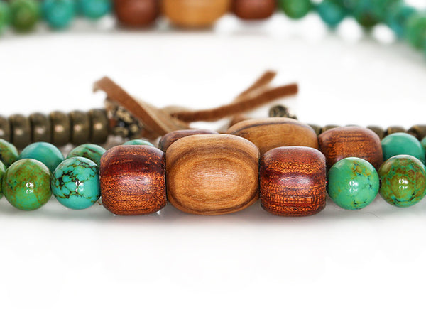 Tibetan Mala Beads with Turquoise and Olivewood Marker Beads