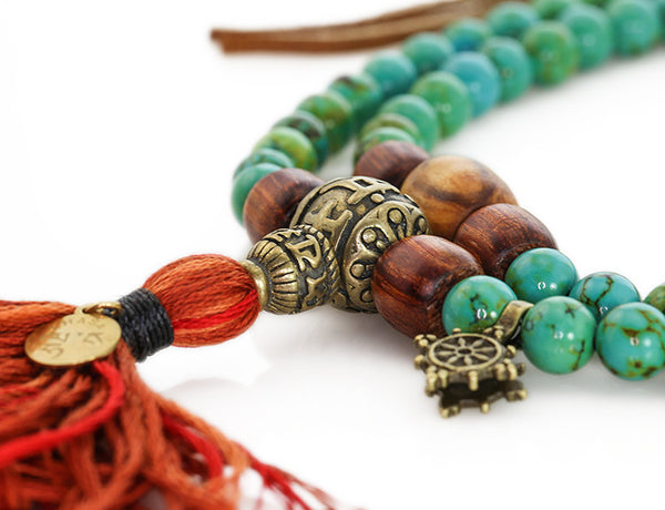 Tibetan Mala Beads with Turquoise and Olivewood