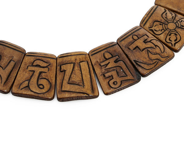 Tibetan Mantra Necklace with Yak Bone Tiles Close Up