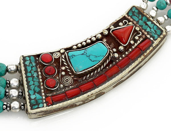 Tibetan Necklace with Antiqued Vintage Focal Close Up