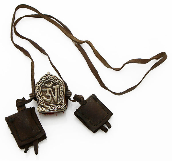 Tibetan Necklace with Om Gau and Leather Satchels