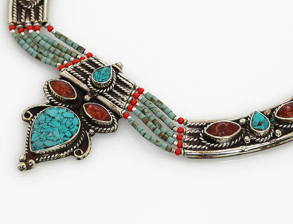 Tibetan Necklace with Vintage Pendant and Turquoise Beading