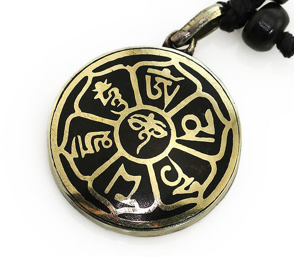 Tibetan Pendant with Black and Brass Mantra within Lotus