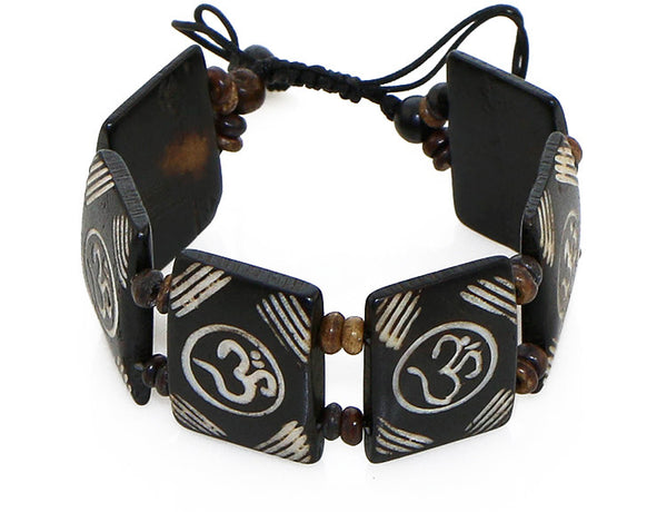 Tibetan Yoga Bracelet with Carved Om Symbol Tiles Top View
