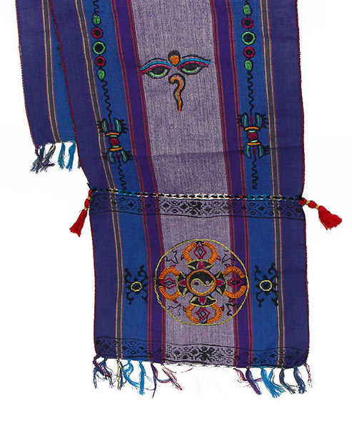 Tibtean Buddhist Cotton Scarf Blue Purple and Indigo Bottom Section