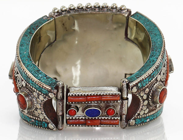Vintage Inspired Tibetan Cuff Bracelet Silver Clasp Closed