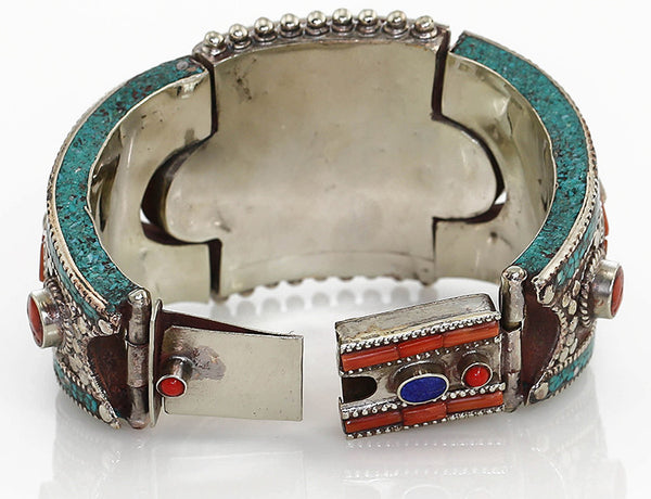 Vintage Inspired Tibetan Cuff Bracelet Silver Clasp Open