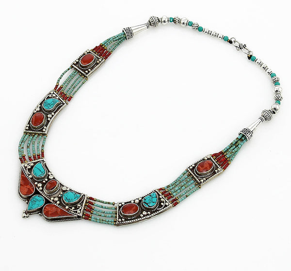 Vintage Style Silver Tibetan Necklace with Antiqued Beading