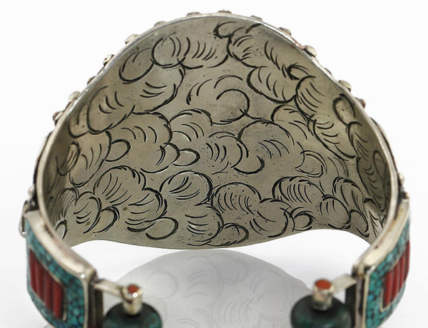 Vintage Style Tibetan Cuff Bracelet Engraved Gallery Close Up