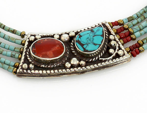 Vintage Style Tibetan Necklace with Antiqued Silver Medium Focals
