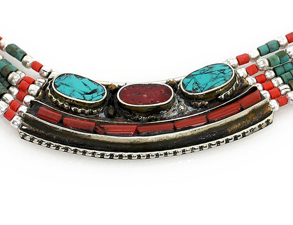 Vintage Style Tibetan Necklace with Silver Front Focals Close Up