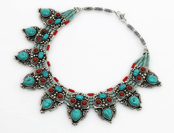 Vintage Tibetan Necklace with Chunky Silver Focals