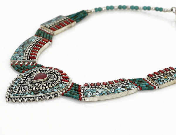 Vintage Tibetan Necklace with Reverse Tear Drop Pendant Side View