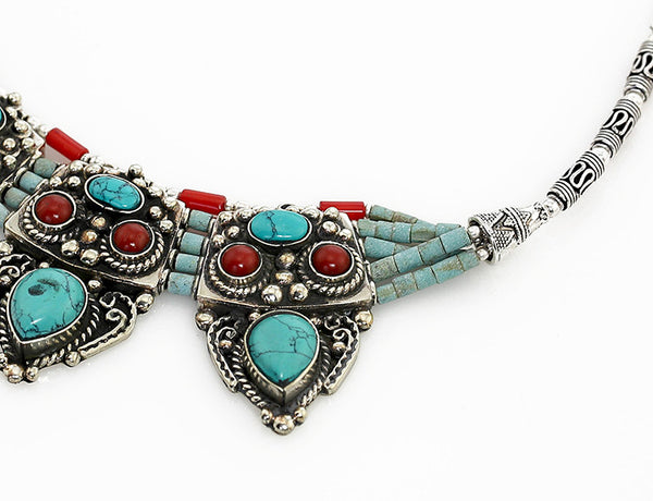 Vintage Tibetan Necklace with Silver Beaded Back